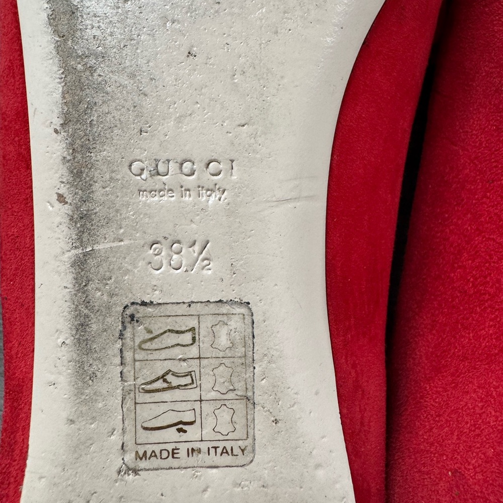 Gucci Red Suede Fringe Marmont Flats with Gold GG - Picture 8 of 11